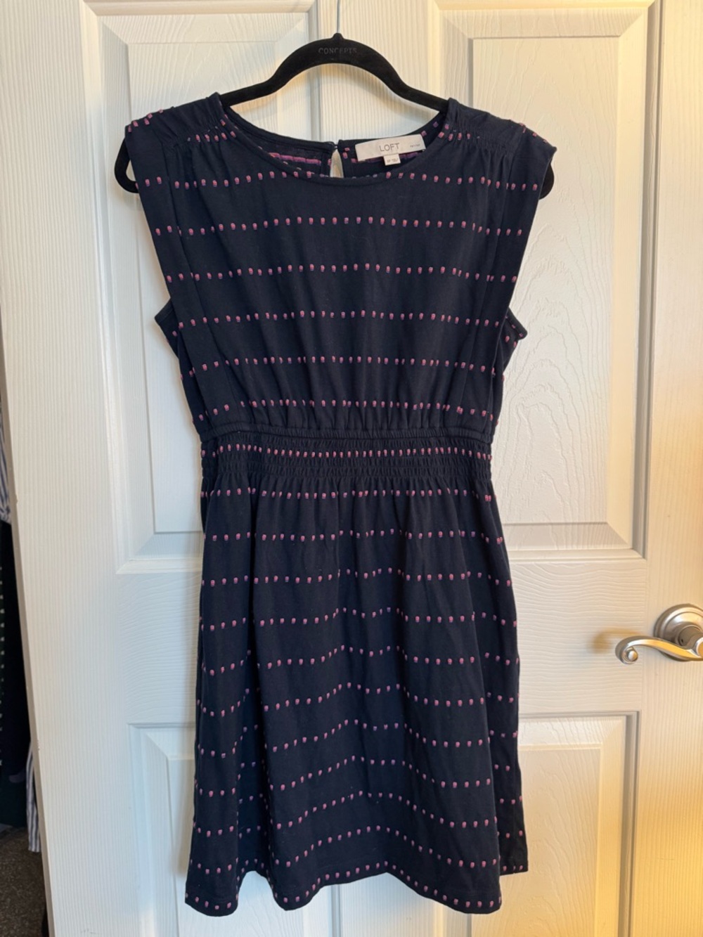 LOFT Navy Mini Dress with Pink Dot Stripes